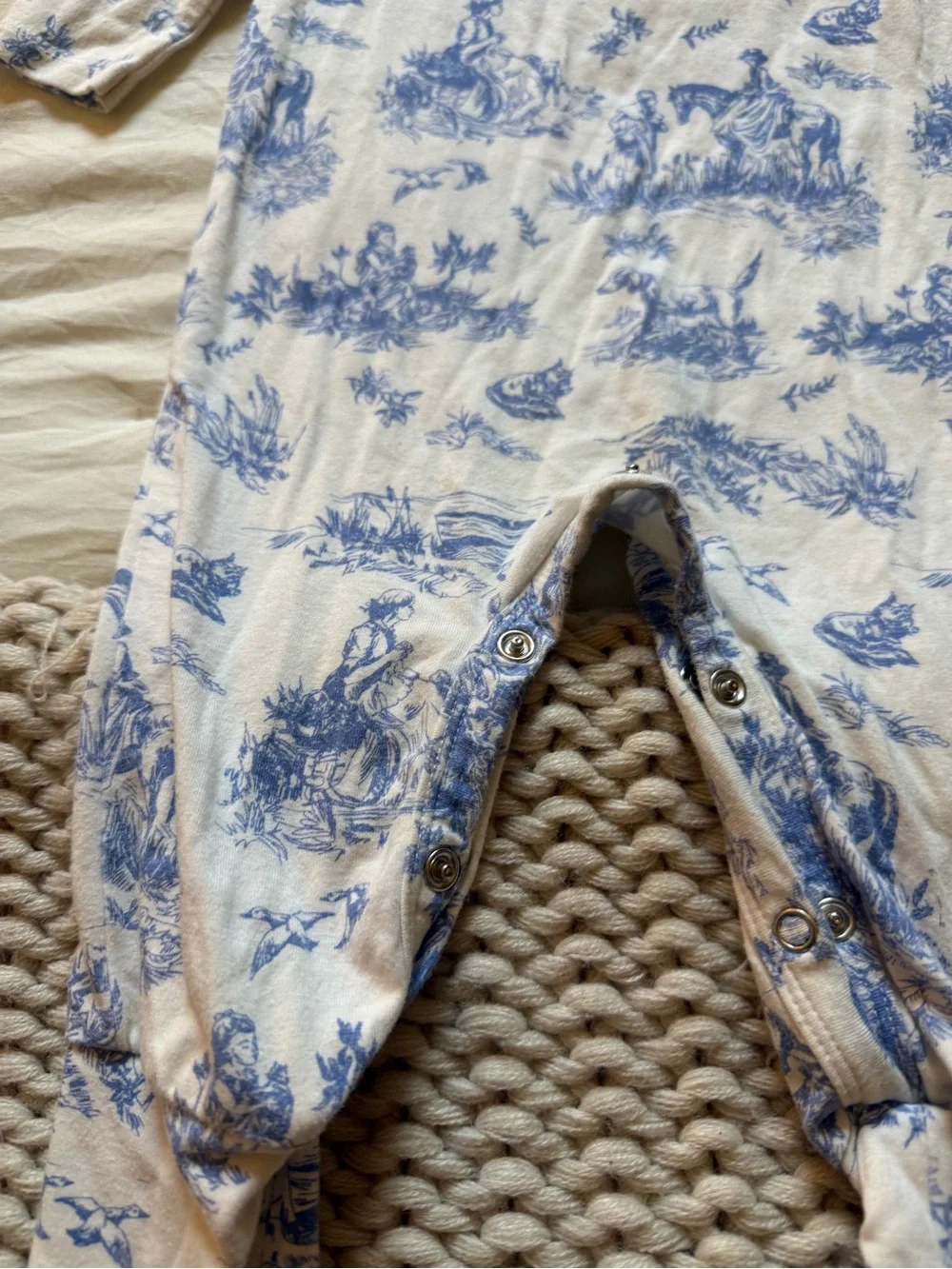 Girls Tesa Babe Soft Blue Toile Print Bamboo and Cotton Sleeper Size 9-12m